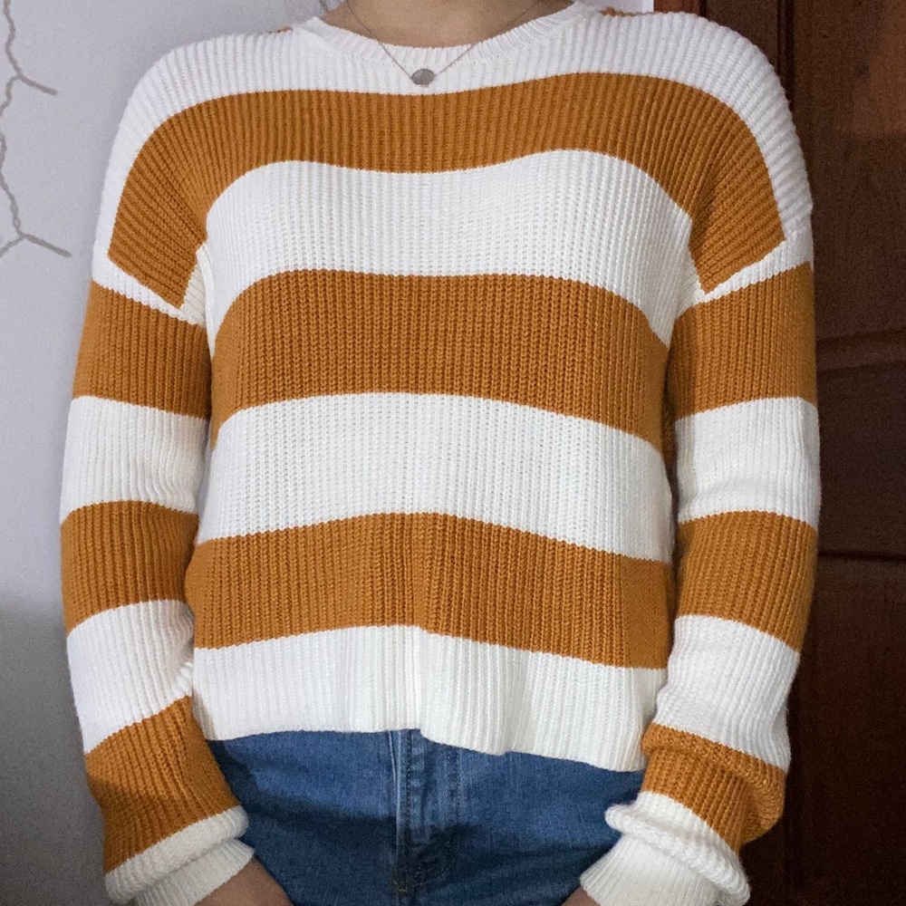 Mustard & White Striped Sweater